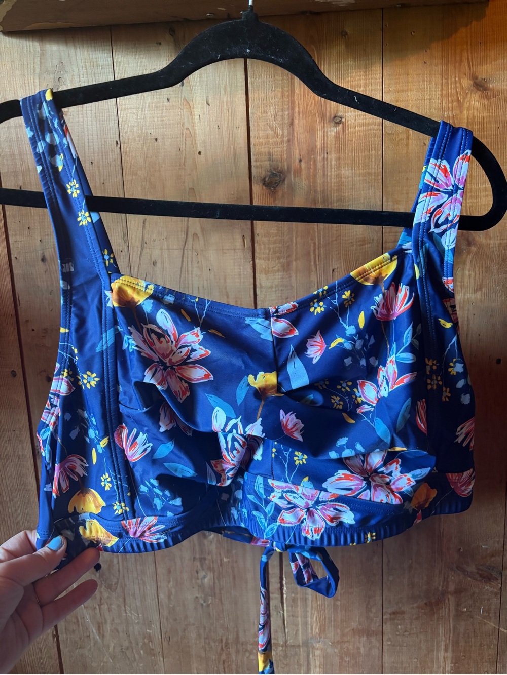 Hanna Navy Blue Floral Bikini Top with Yellow Accents